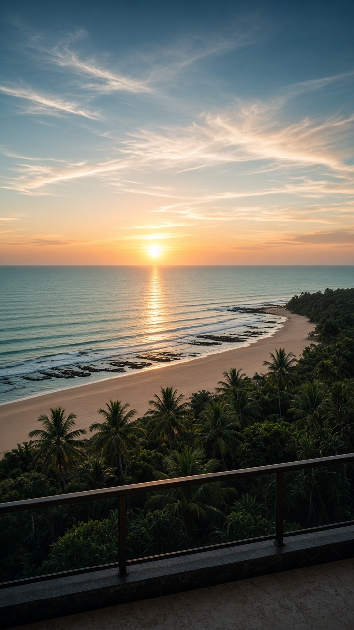 Orla de João Pessoa vista da varanda, com o Atlântico ao amanhecer