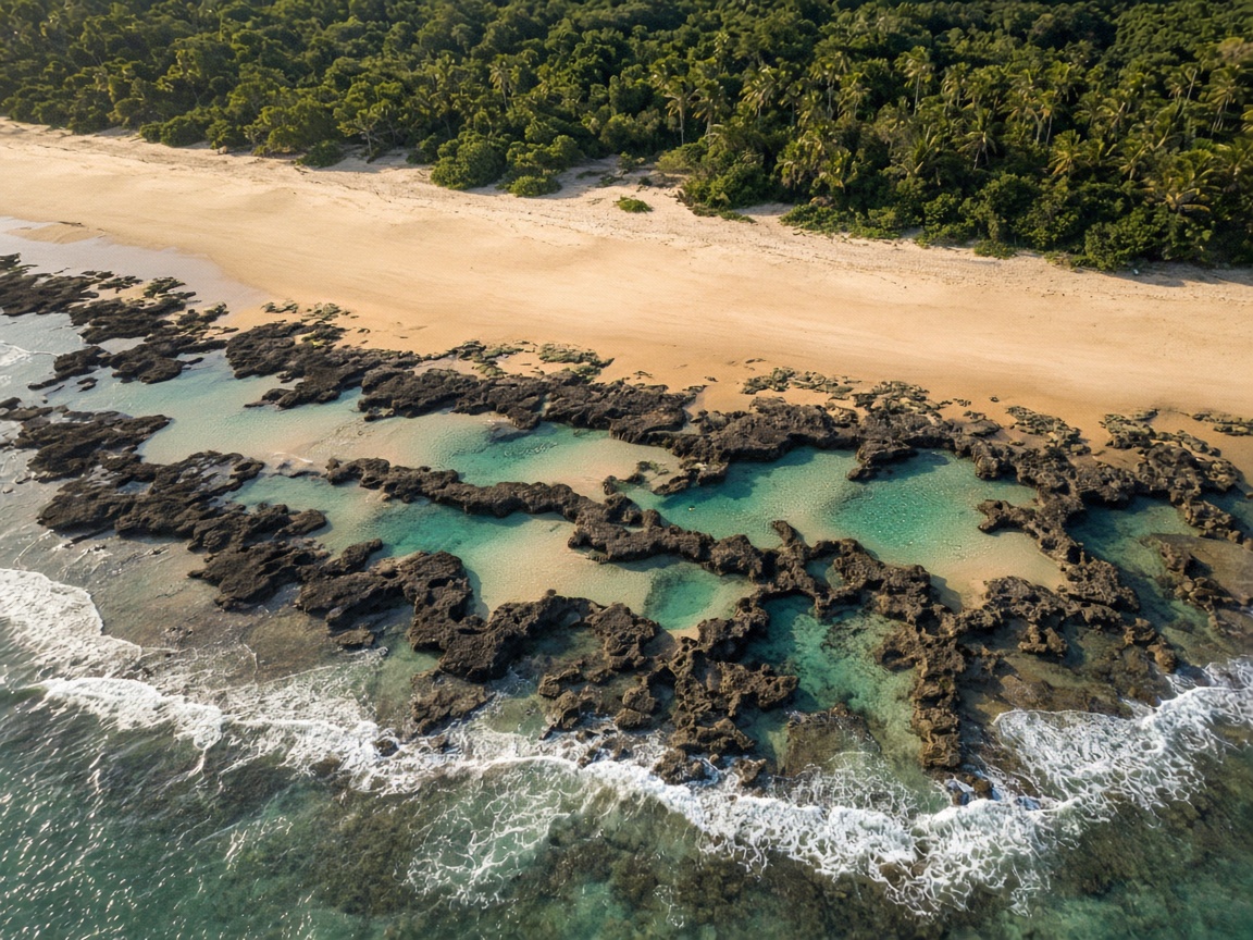 Piscinas naturais formadas pelos recifes na maré baixa, em Intermares